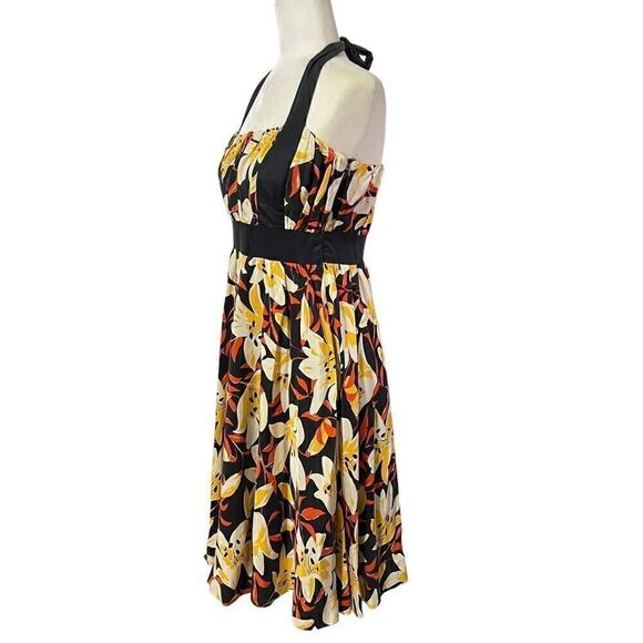 Moulinette Soeurs* Black & Yellow Small Silk Floral Print Halter Neck A-Line Dre - Picture 3 of 13